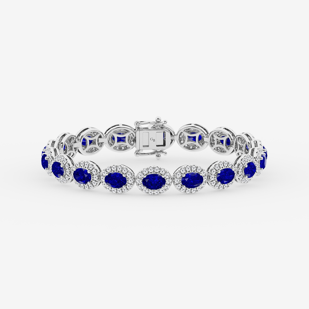8 1/2 Oval Cut Created Sapphire and Round Lab Grown Diamond Bracelet - 7 Inches